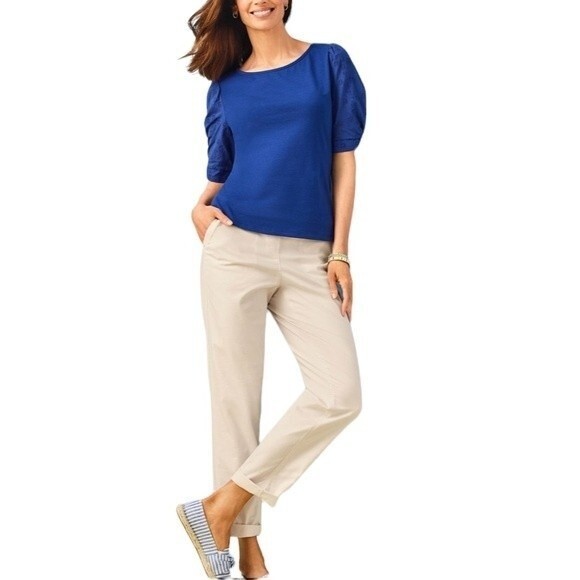 Talbots "Easy Slim Leg Crop Pants" Pull On Elastic Drawstring Button Tab Cuffs - Picture 16 of 16